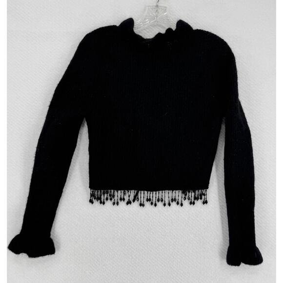 Ganni Womens Black Bead Embellished Knitted Alpaca Wool Cardigan Sz S - Picture 2 of 6